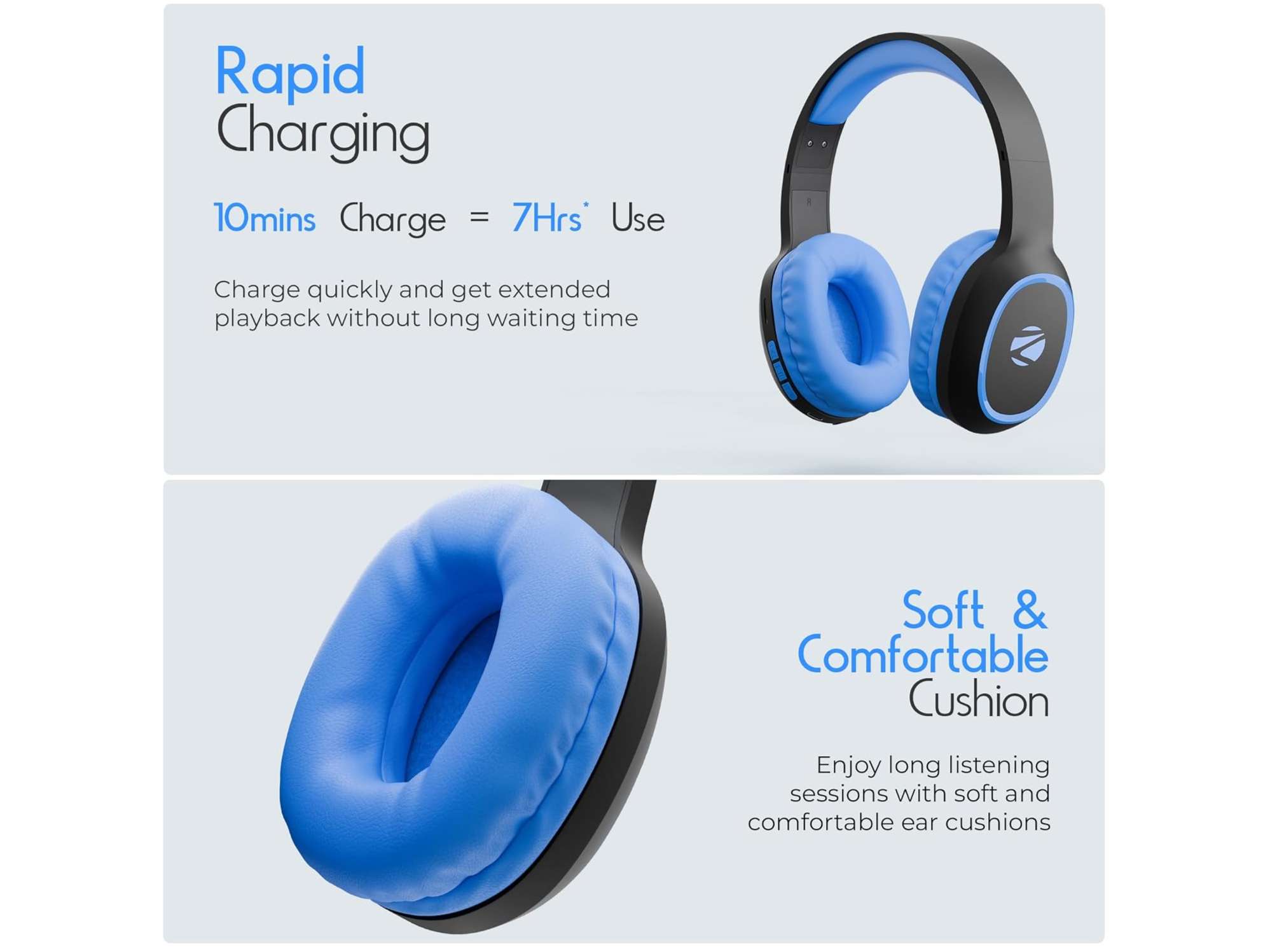 Zebronics ZEB-THUNDER Over-Ear Bluetooth Headset - Blue & Black view 2