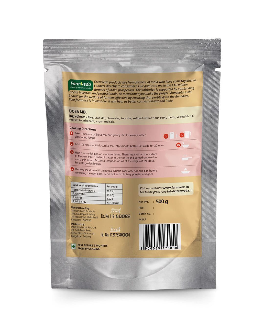 Farmveda Rice Dosa Instant Mix - 500g view 2