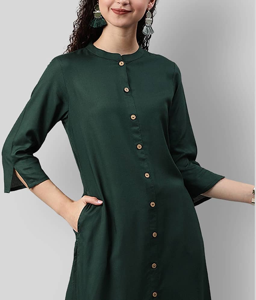 Juniper - Green Rayon Women's Straight Kurti ( Pack of 1 ) view 2