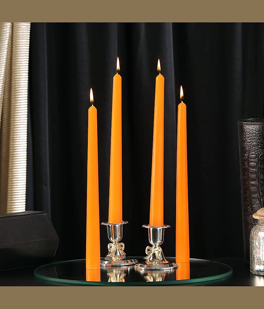 Parkash Candles Orange Unscented Pillar Candle 25.4 cm ( Pack of 4 )