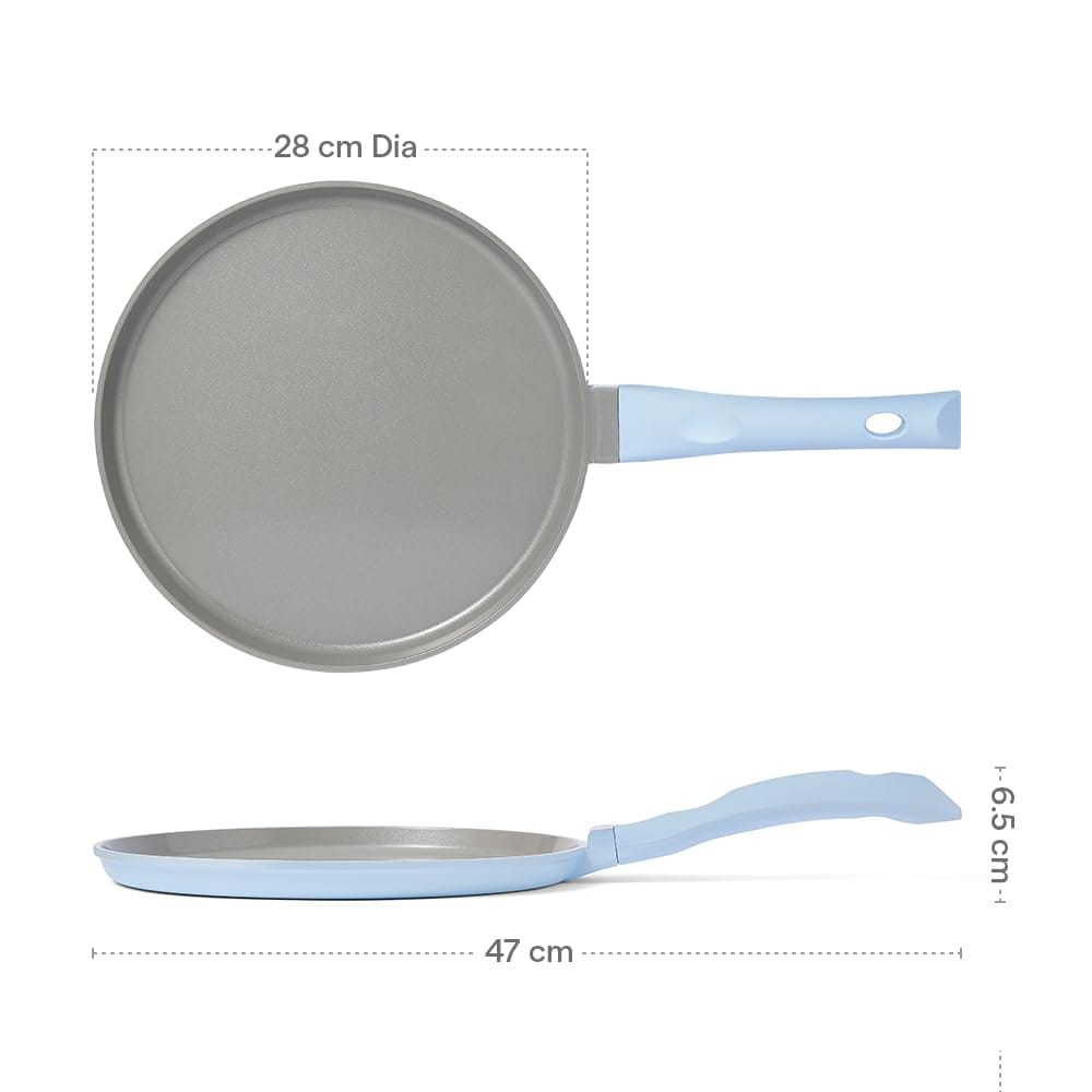 Borosil Ceramic Vajra 28 cm Flat Tawa | Gas Stove & Induction Compatible, Dishwasher Safe | PFOA and PFAS Free Tava | 1 Year Warranty, Sky Blue view 2