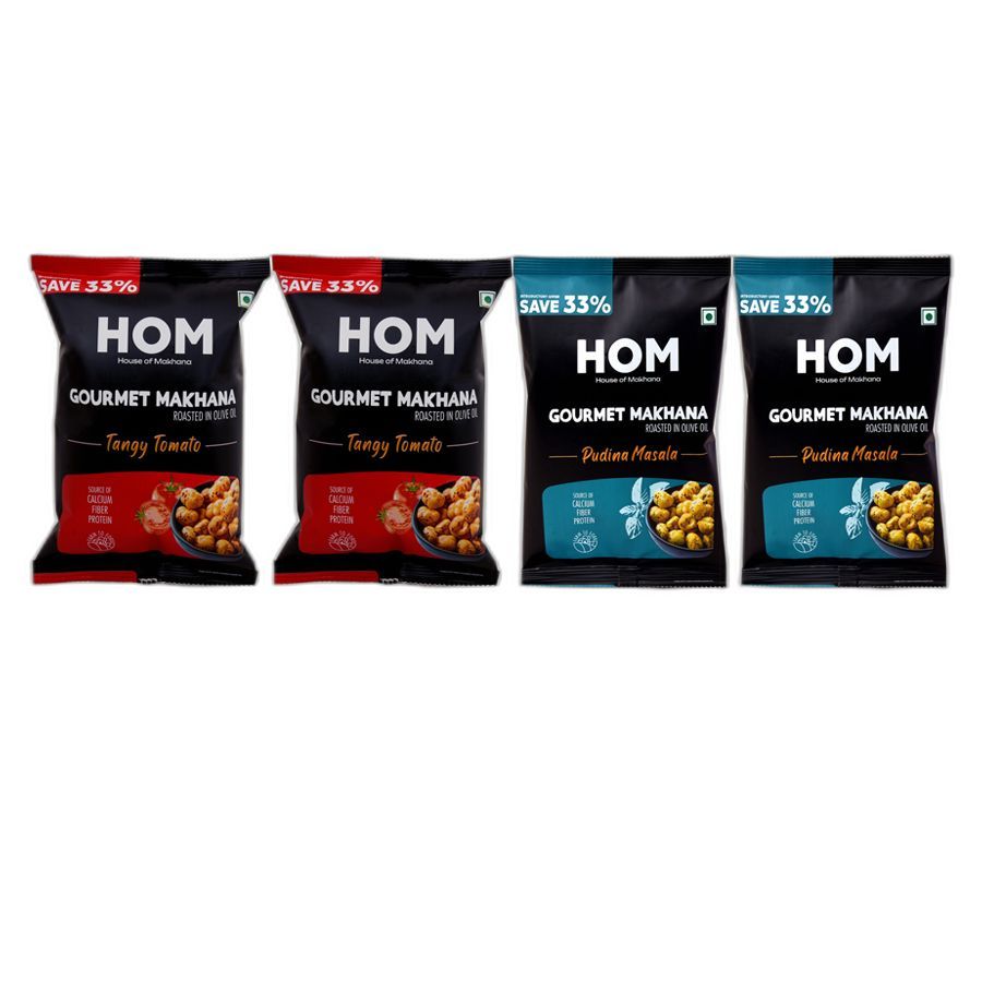 Gourmet Makhana (Pack of 4) with Flavours of 2 Pudina Masala and 2 Tangy Tomato. - 56 gm view 2