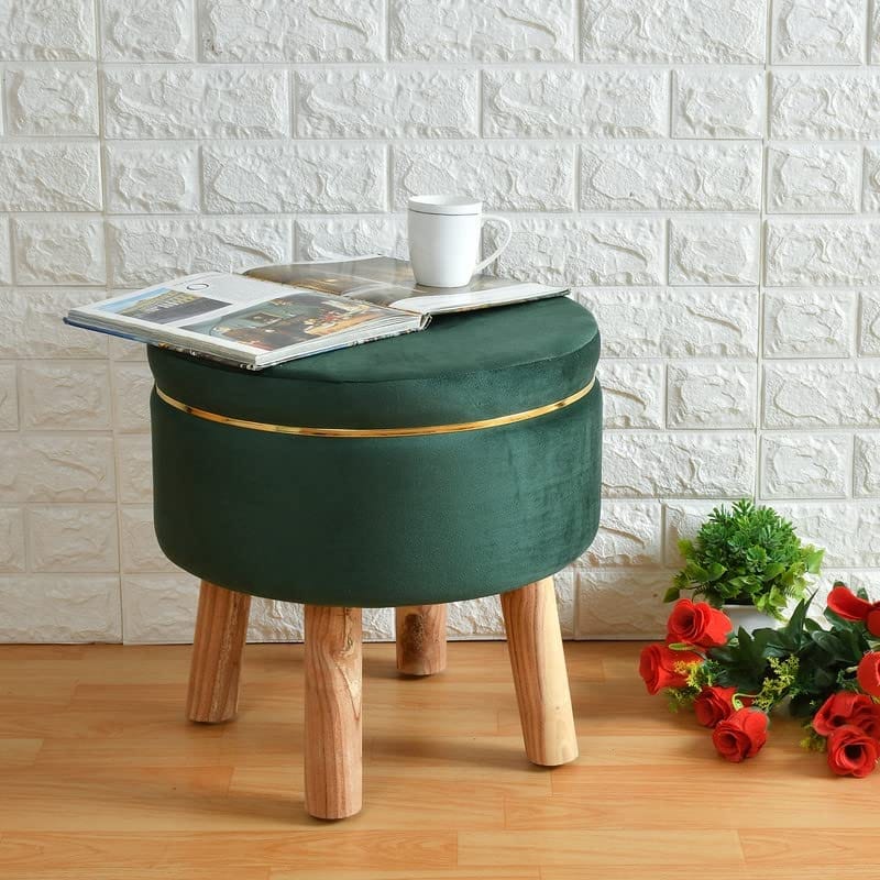 ShadowKart Ottoman Pouffes Sitting Stool for Living Room Furniture Wooden Footstools Puff Mudda Footrest Pouff for Office Home Decor, Combo view 2