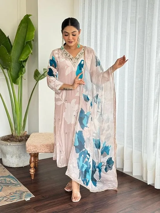 Floral Embroidered Kurta Set with Dupatta view 2