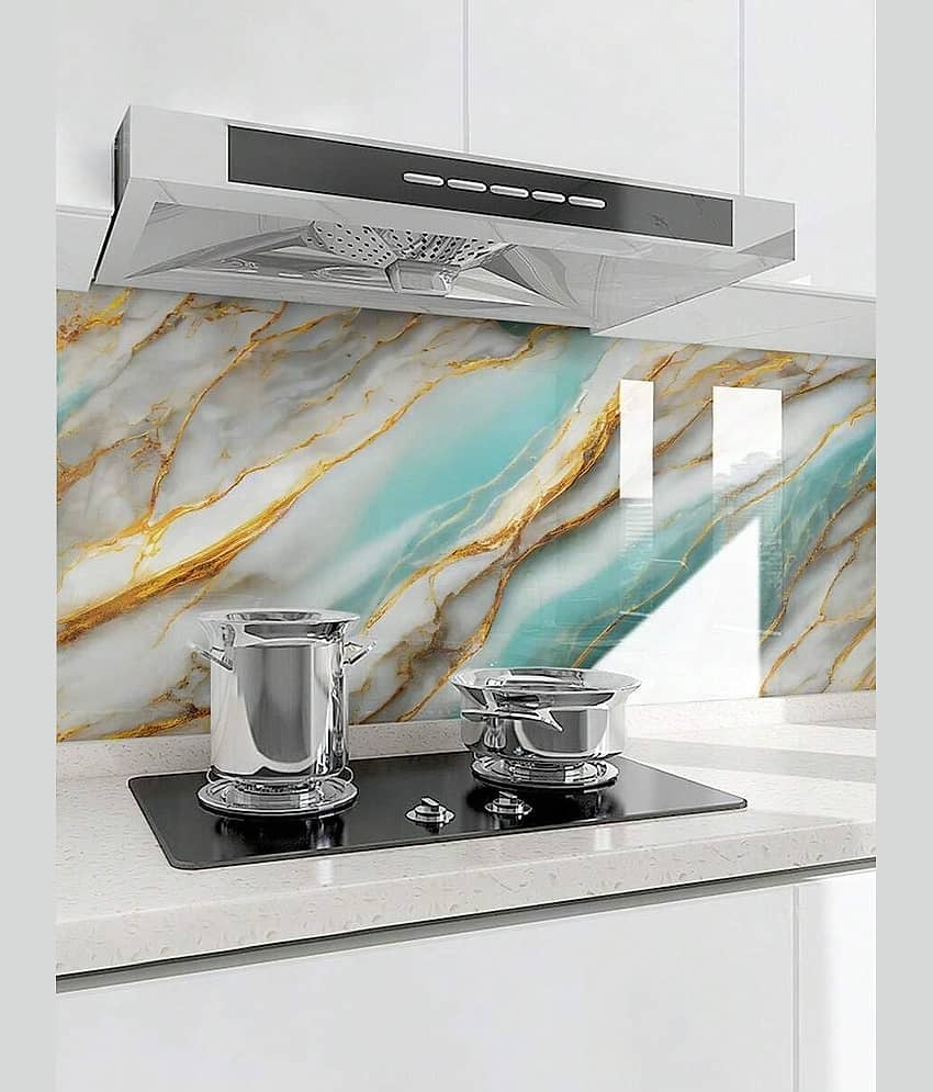 (Pack of 1) 60*200 cm Golden Shade Walls Sticker Waterproof,Oil Proof & Heat Resistant Kitchen Wall Tiles Stickers Wall Paper for Home,Living Room,Bedroom,Bathroom,Hotel,Pan&Shop Caounter view 2