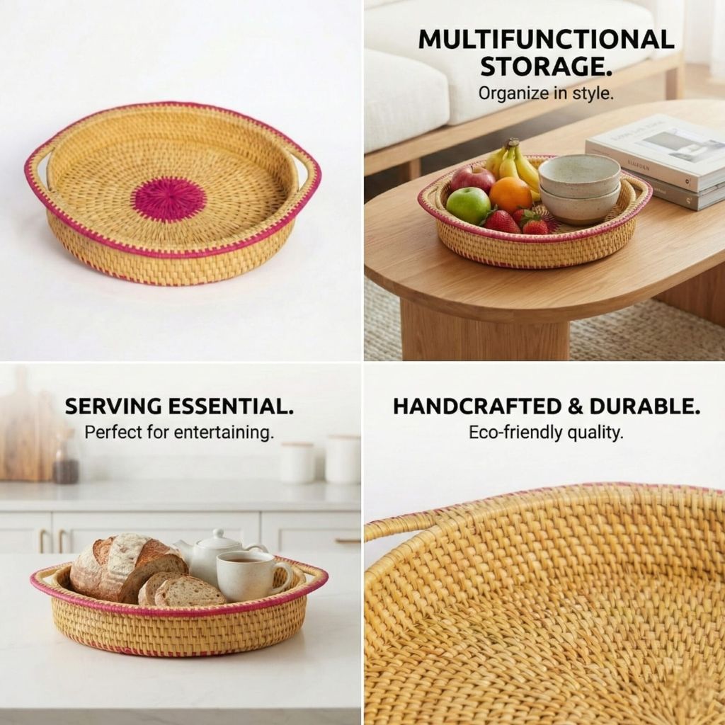Palm Leaf Handmade Multi-Utility Tray Fruit Basket view 2