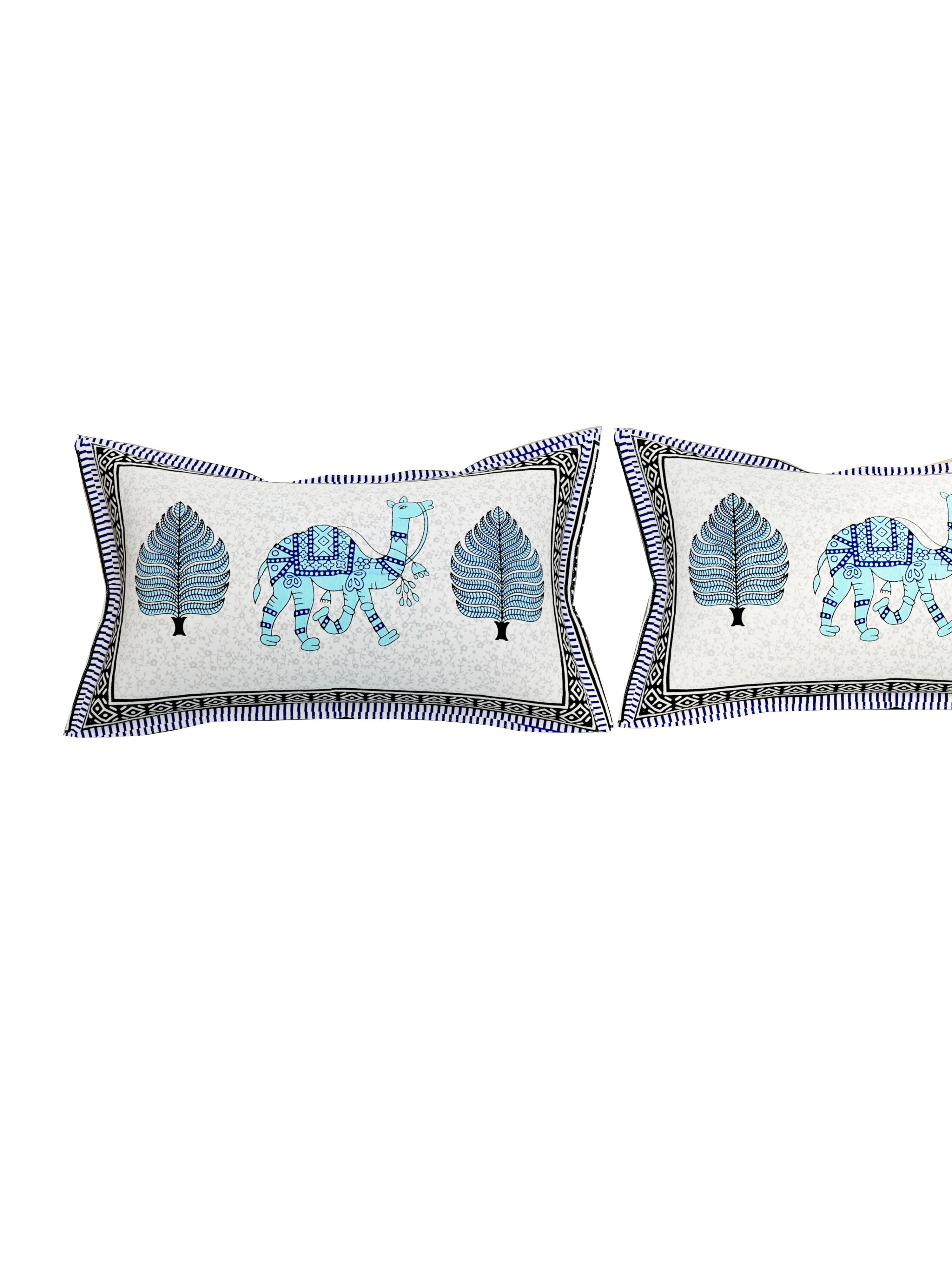 Lali Prints Jaipuri White Blue Printed Cotton 130 TC Queen Bedsheet with 2 Pillow Covers view 2