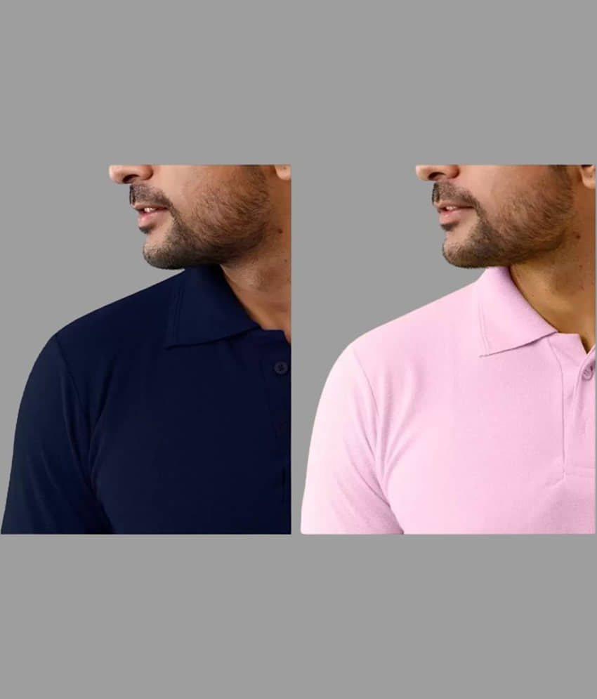 SKYRISE Pack of 2 Cotton Blend Slim Fit Solid Half Sleeves Men's Polo T Shirt ( Multicolor ) view 2