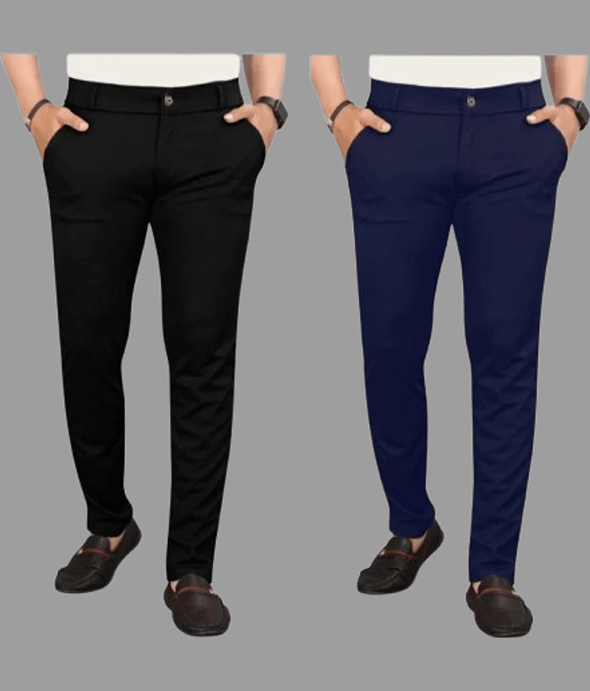 DWIDEN Regular Flat Men's Chinos - Navy Blue ( Pack of 2 )