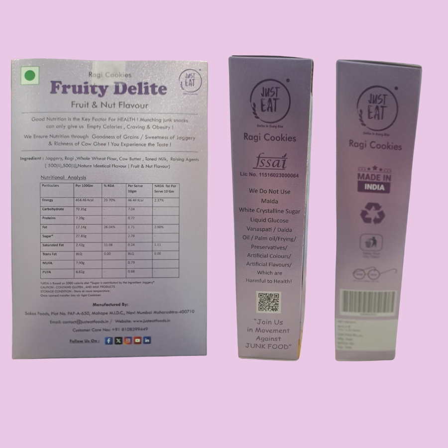 Just Eat Fruity Delite ( Ragi Cookies Fruit & Nut Flavour ), 100 gm view 2