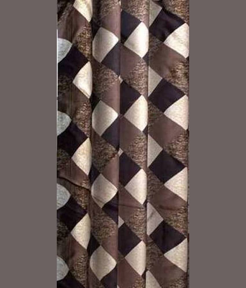 N2C Home Floral Semi-Transparent Eyelet Curtain 5 ft ( Pack of 2 ) - Brown view 2