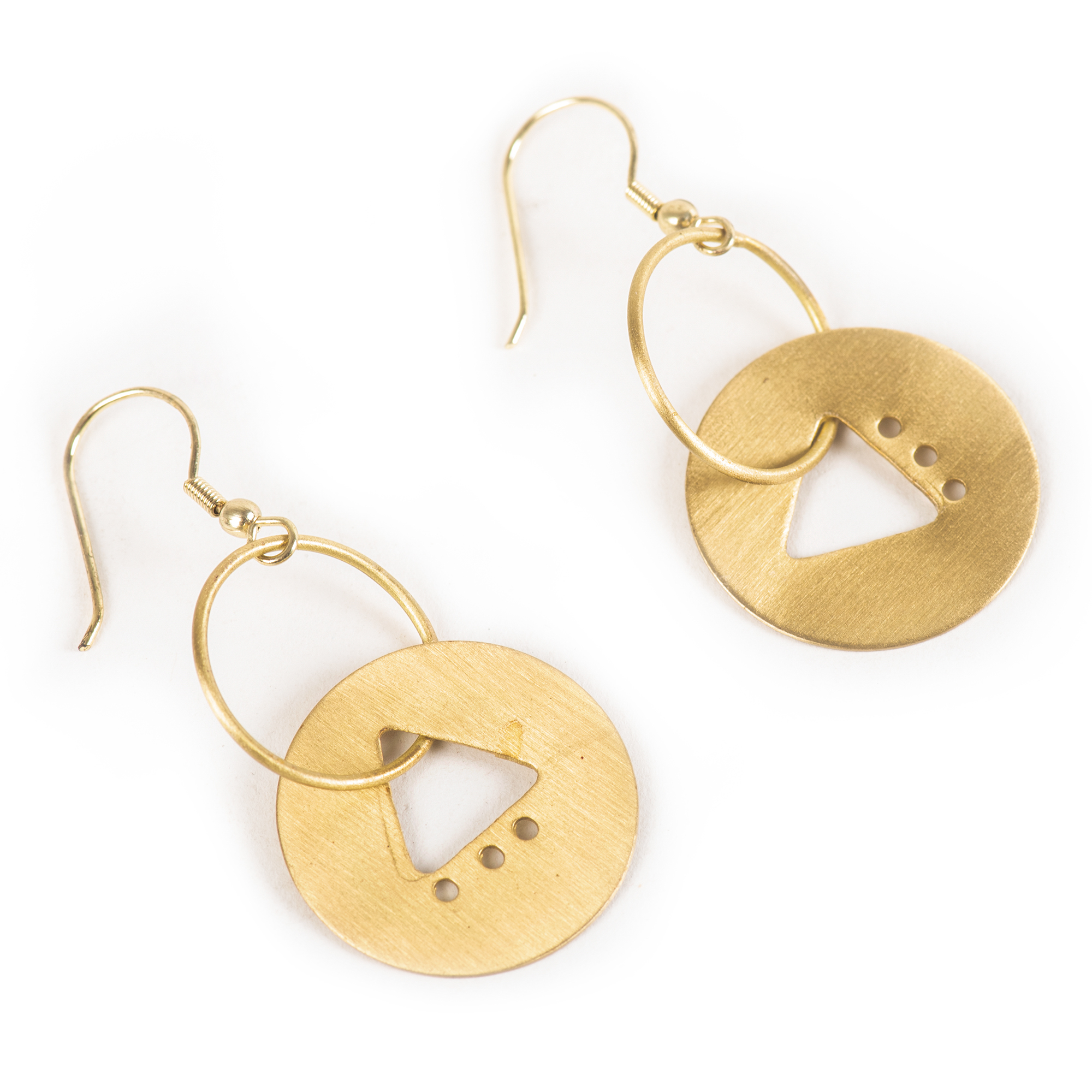 Handcrafted Brass Circles and Triangle Earring view 2