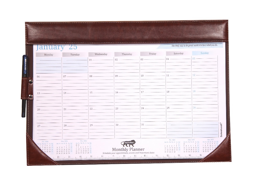 Sukeshcraft Table Planner Calendar January 2025 to December 2025 (18.5"x13"Inch.) (2Tone Brown)