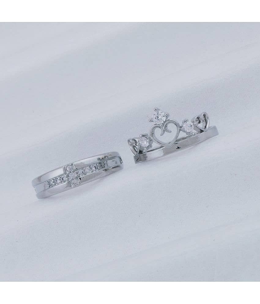Special Couple Ring Set For Valentines Lovers Silver Plated Adjustable Ring Set Women And Men view 2