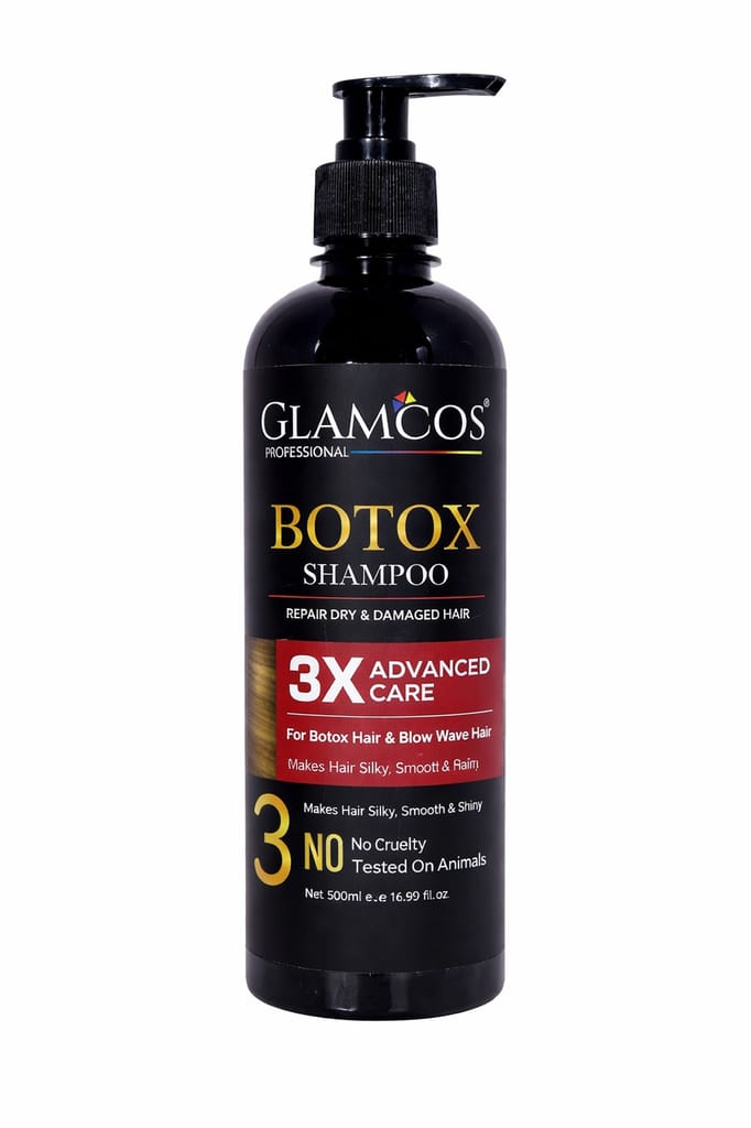 Glamcos Professional Botox Shampoo 500 ml – 3X Advanced Care, Sea Butter & Vitamin B5, Sulfate - Free Repair Shampoo for Dry & Damaged Hair