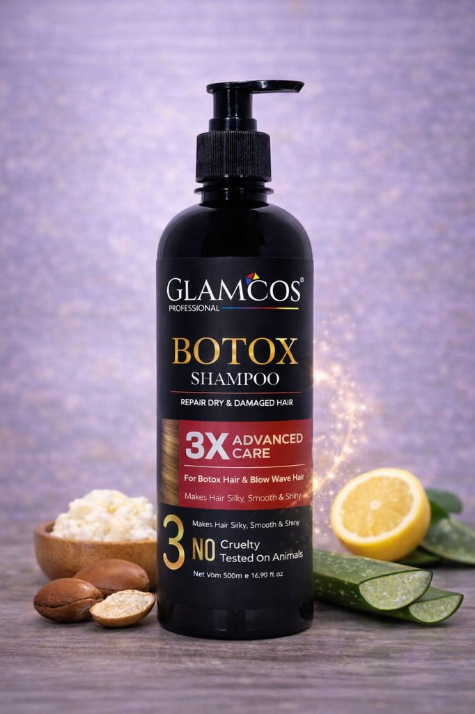 Glamcos Professional Botox Shampoo 500 ml – 3X Advanced Care, Sea Butter & Vitamin B5, Sulfate - Free Repair Shampoo for Dry & Damaged Hair view 2