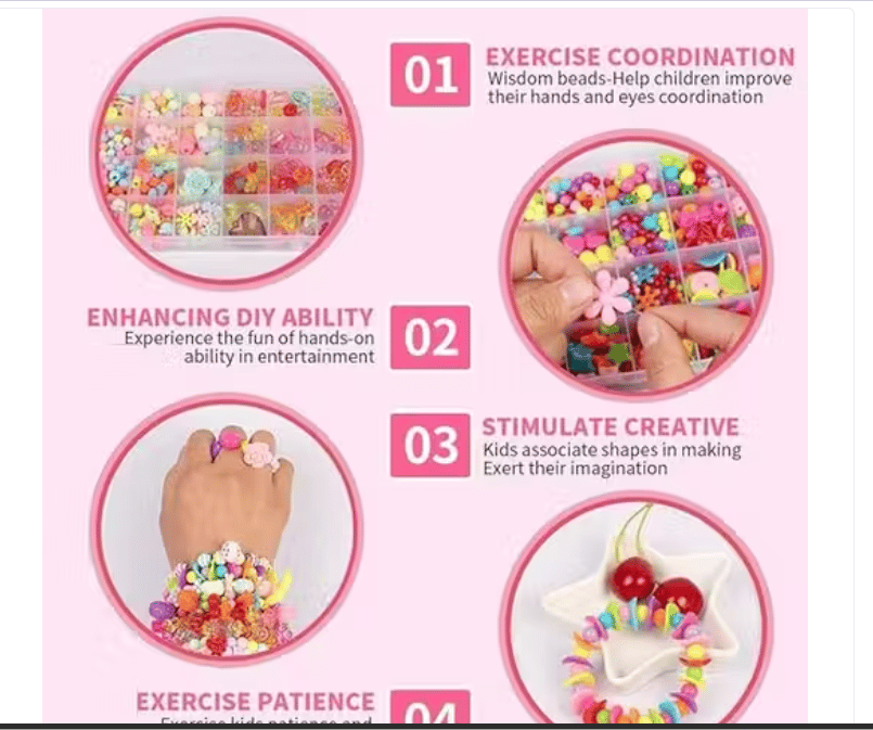 Beads for Kids Crafts – DIY Jewelry Making Kit for Bracelets, Necklaces, Hairbands & Rings (Multicolor) view 2