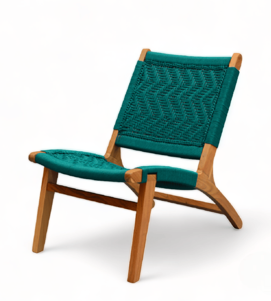 Orchid Homez Hand Woven Lounge Chair Solid Wood Outdoor Chair (Natural, Pre-Assembled) (Teal) view 2