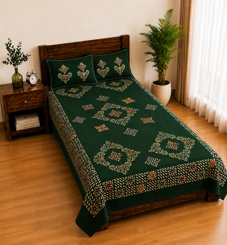 Handcrafted Batik Printed Cotton Single Bed Bedsheet view 2