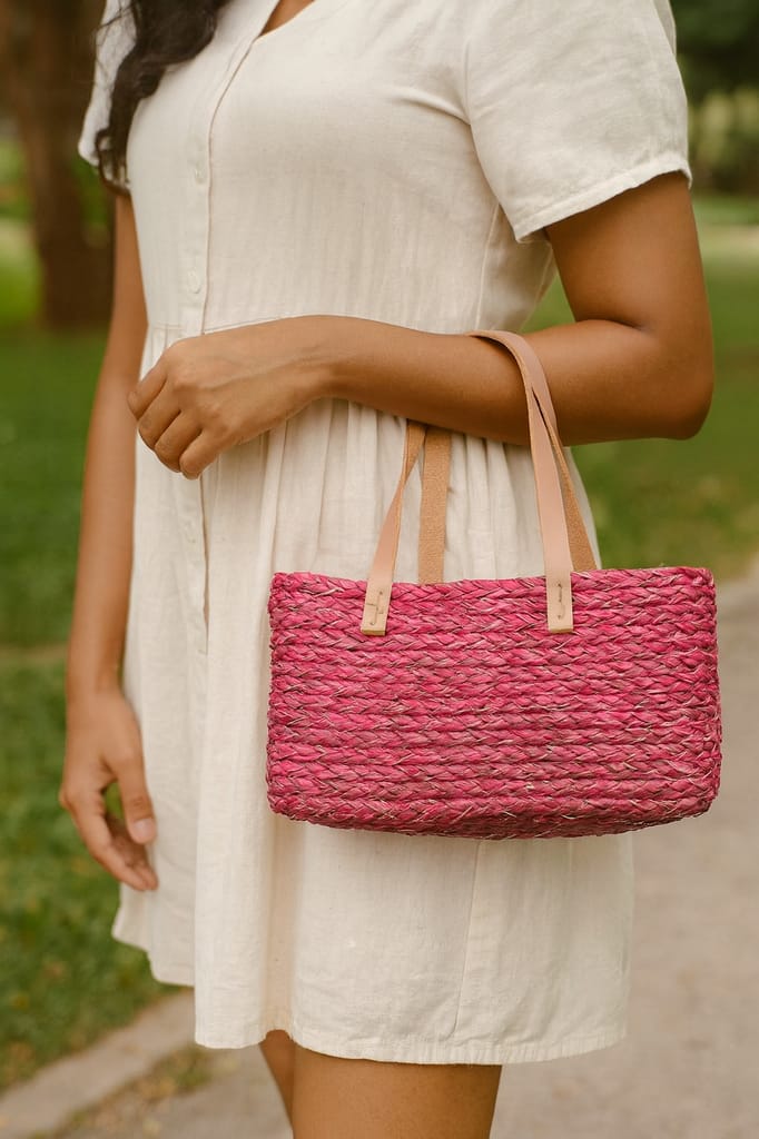 Handcrafted Sabai Grass Pink-Coloured Bag view 2