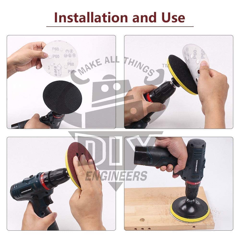 H9 Hook & Loop Sanding Disc Pad 5 inch Thread for Angle Grinder and Drill Machine for Paint & Rust Remover (125mm) (Combo M10-5" Valcro Pad +adapter +10 Sandpaper, 1) view 2