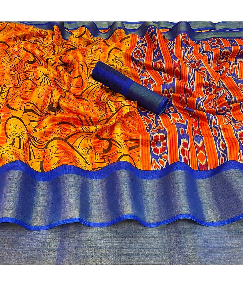 Rhey Cotton Silk Printed Saree With Unstitched Blouse Piece ( Blue ) view 2