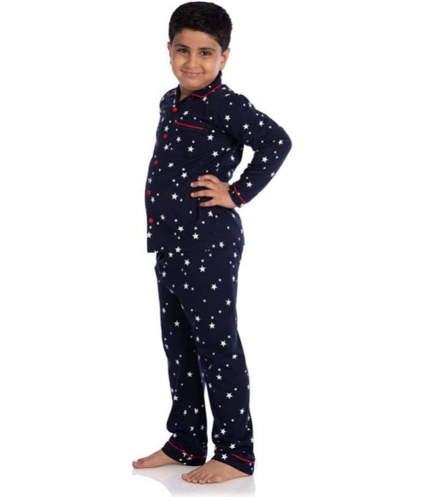 Nite Flite Pack of 1 Boys 100% Cotton Nightsuit Set ( Navy Blue ) view 2