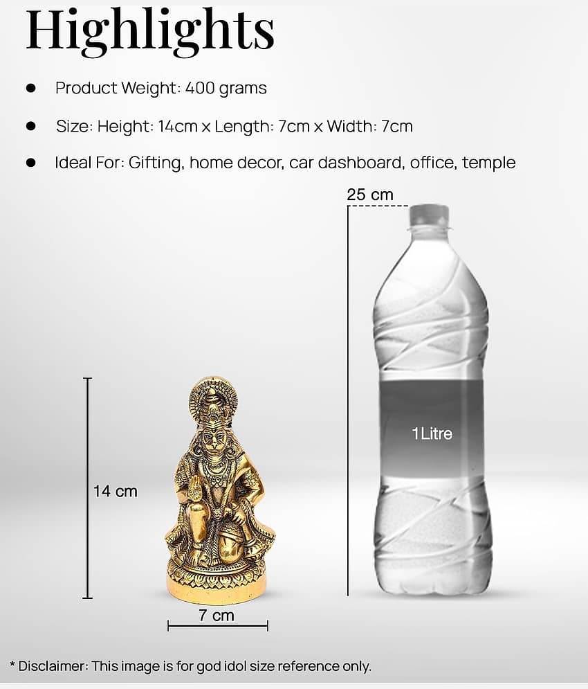 Lord Hanuman Idol - Brass (14 cm) view 2