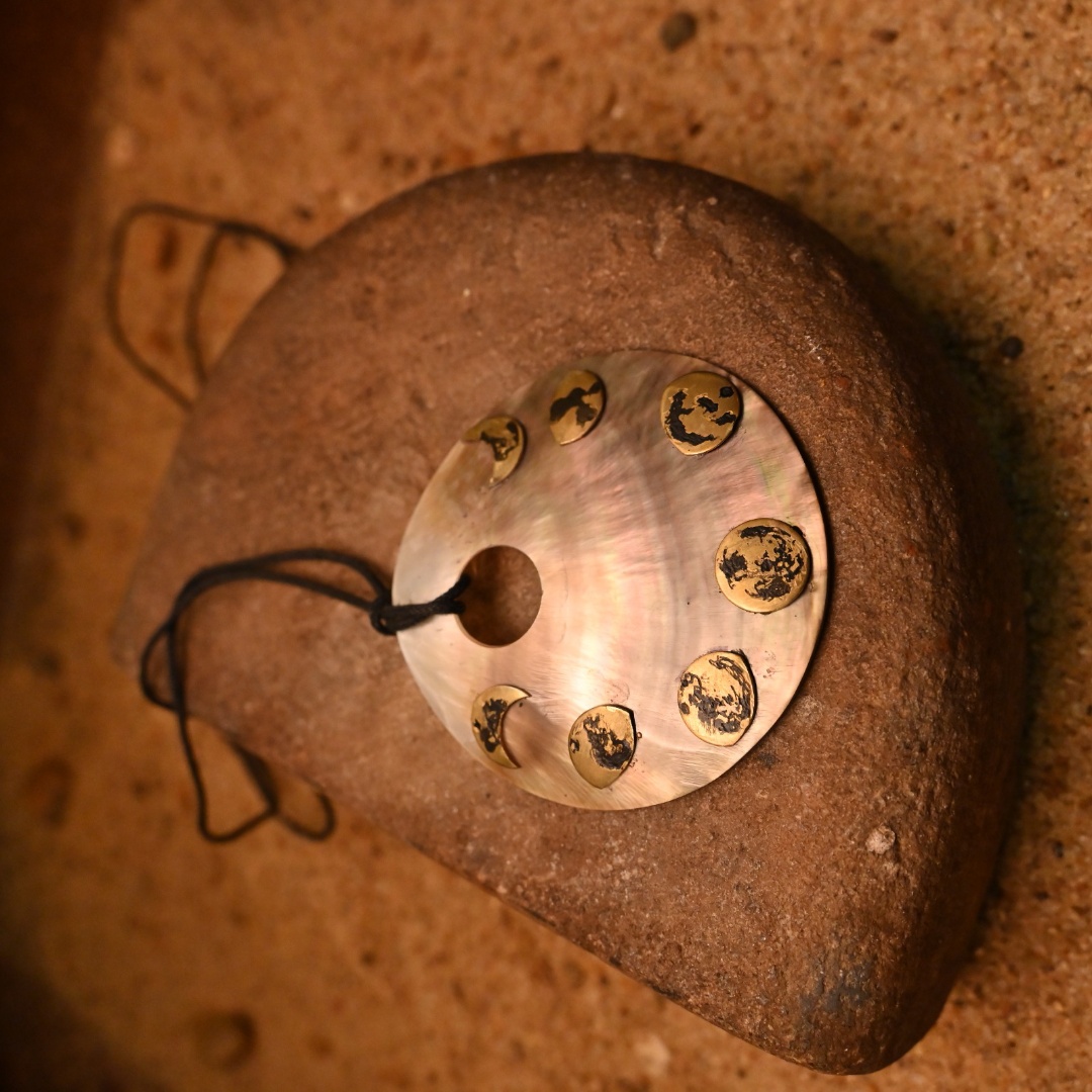 Mother of pearl brass full phases of moon pendant view 2