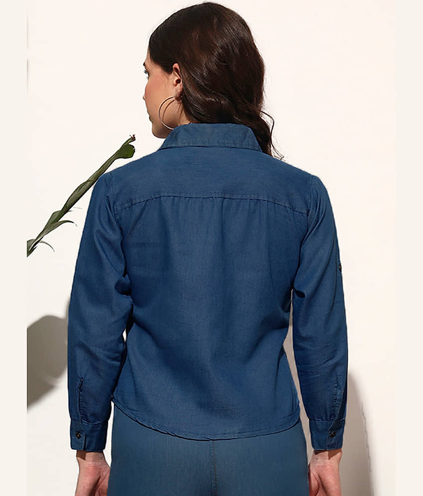 Addyvero Women Solid Denim Shirt ( Navy Blue ) view 2