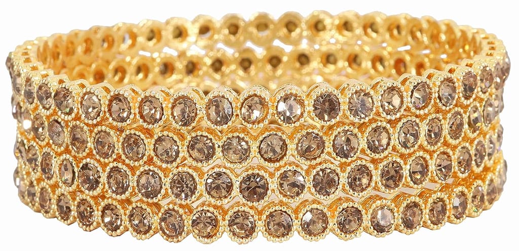 NMII Alloy Metal Studded with Zircon Gemstone Glossy Finished Gold Plated Kada set for Women view 2