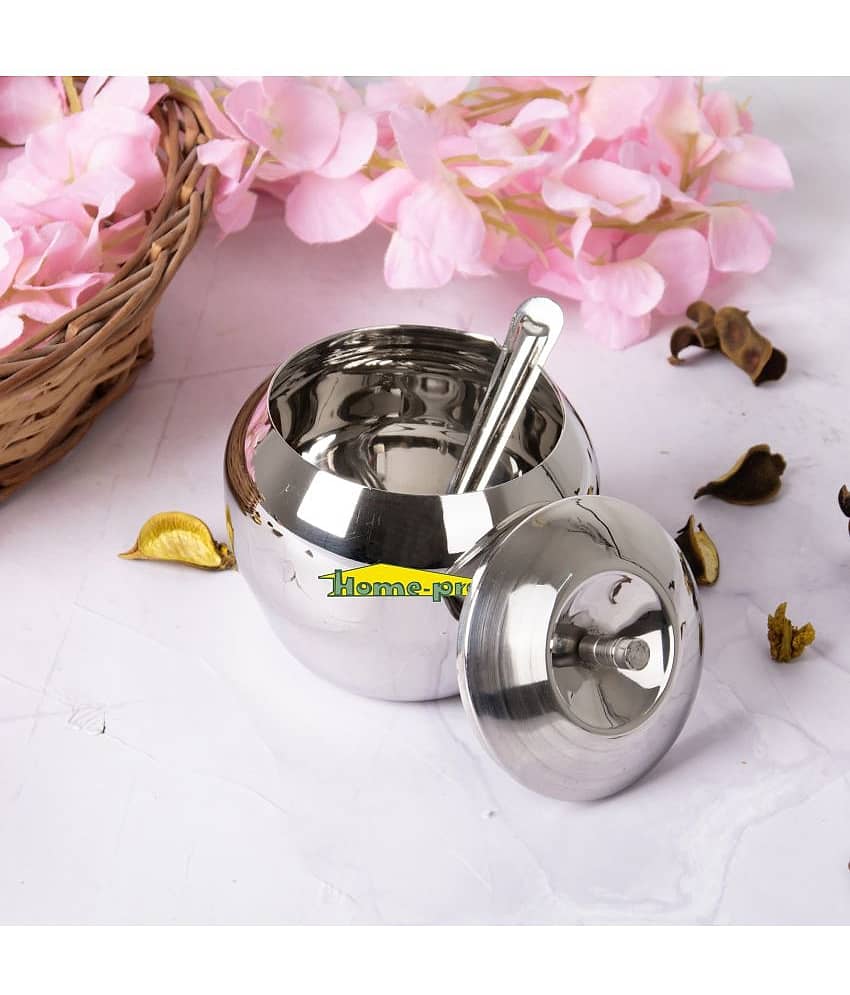 HomePro Stainless Steel Ghee Pot With Spoon Apple Shape Glosy Finish Pack of 1 view 2