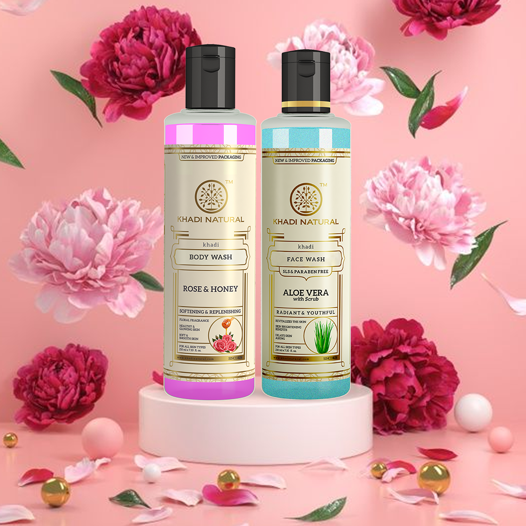 Khadi Natural Aloe Vera with Scrub Face Wash (SLS & Paraben Free) & Rose & Honey Body Wash – Combo Pack of 2 - 210ml Each view 2