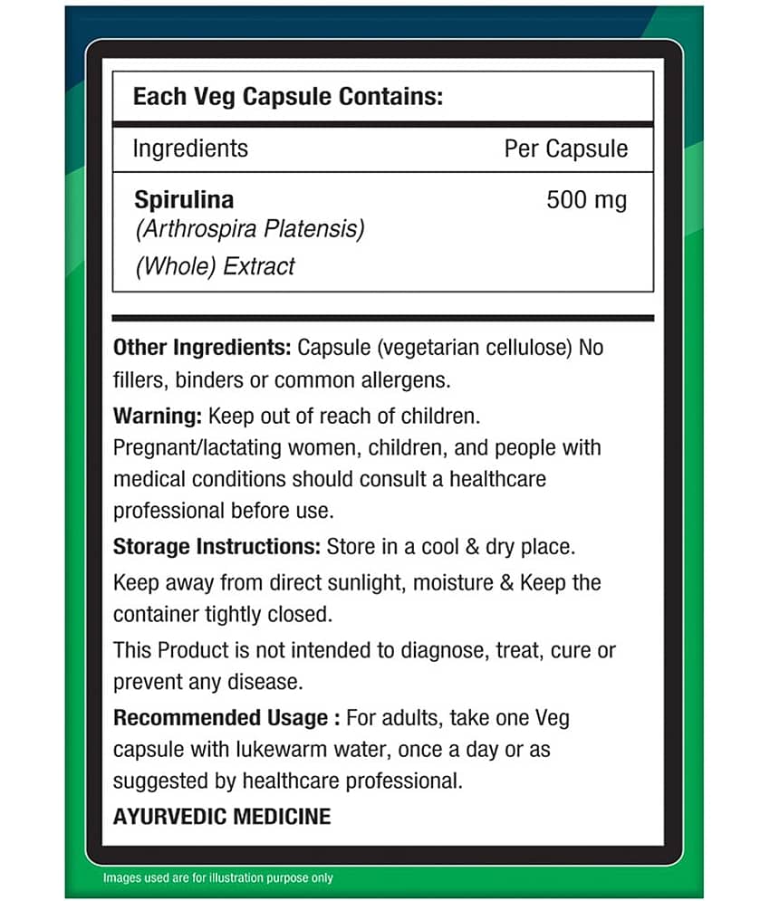 NourishVitals Spirulina Pure Herbs, 500 mg Spirulina Extract, Naturally Vitamins Rich, 60 Veg Capsules view 2