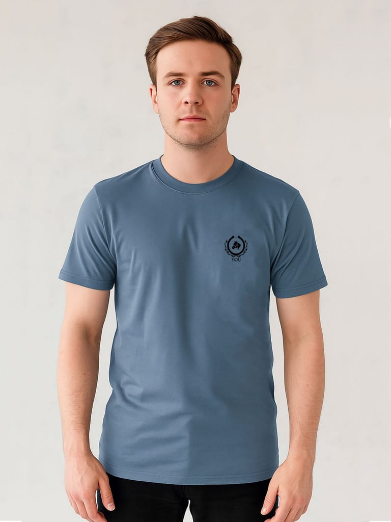 Cotton Royal Blue Plain Round neck T-Shirt view 2