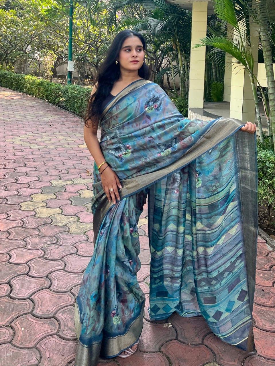 Digital Print Dola Silk Saree view 2