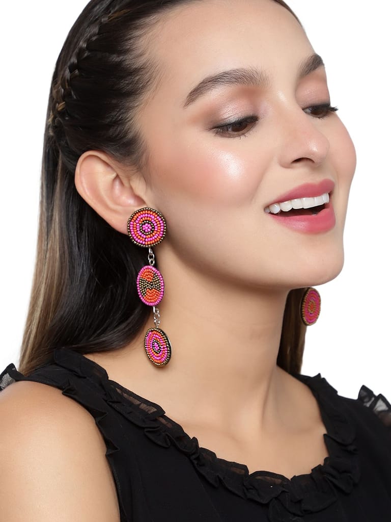 Cardinal Multicolor Beads Maroon & Black Geometric Design Oxidized Earrings view 2