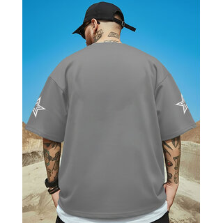 Ausk Mens Grey Printed Cotton Blend Round Neck Oversized T-Shirt view 2