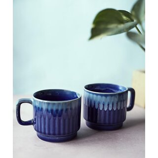 Handcrafted Navy Blue Ceramic Coffee Mugs Set of 2 view 2