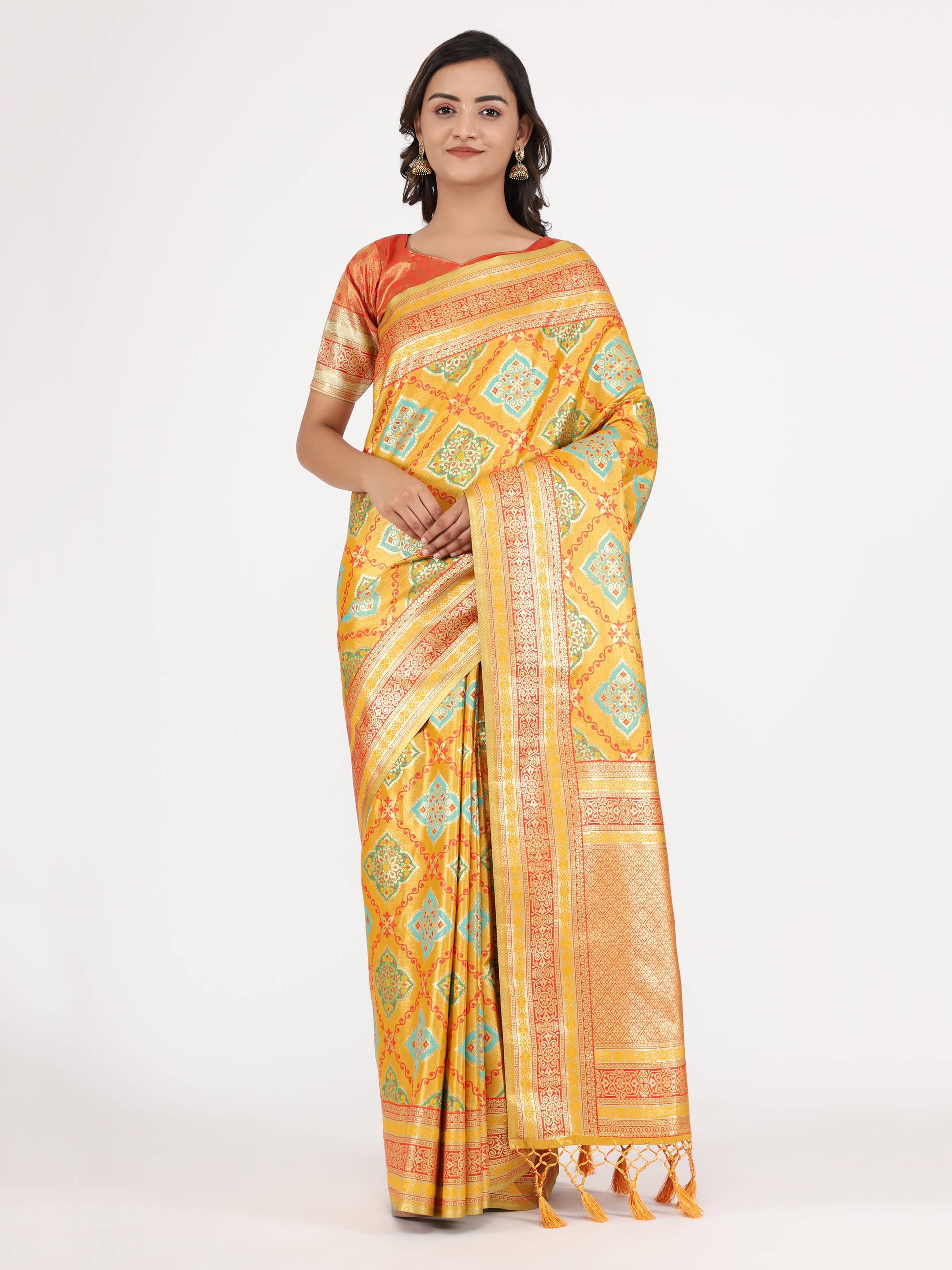 Yavira silk Women's Yellow Printed Jacquard Saree view 2
