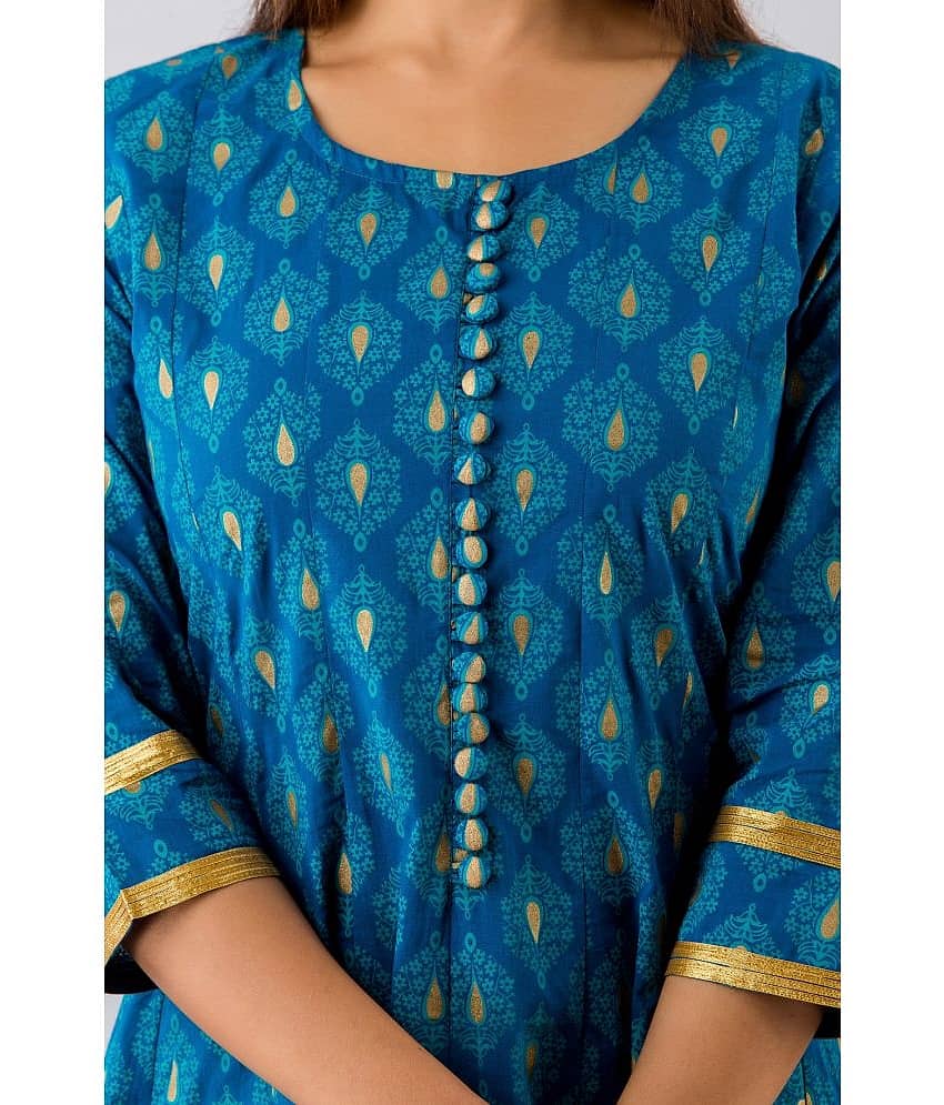 NeshamaKurti - Blue Cotton Women's Anarkali Kurti ( Pack of 1 ) view 2