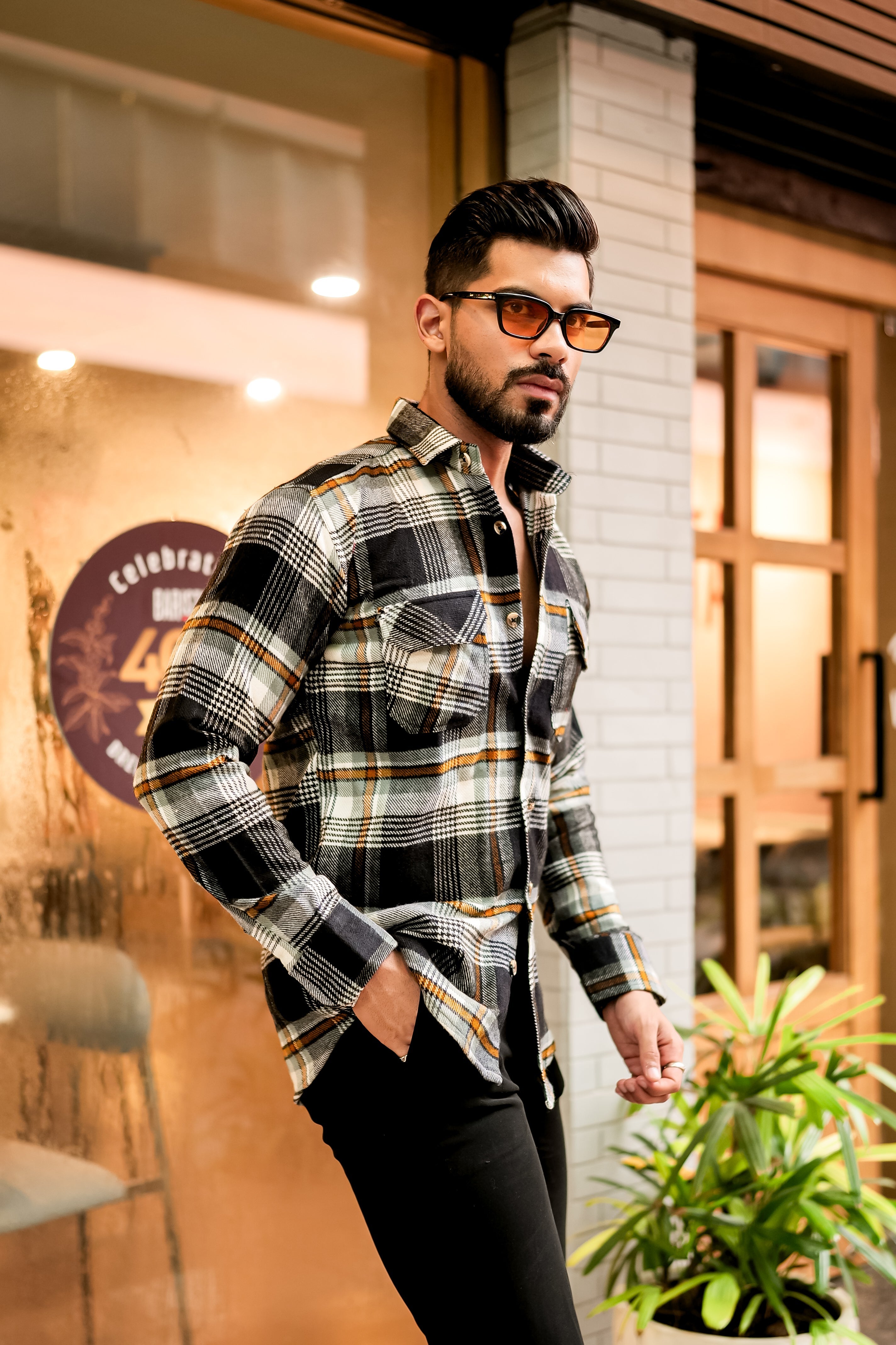 Black Semi-Winter Checkered Shirt view 2
