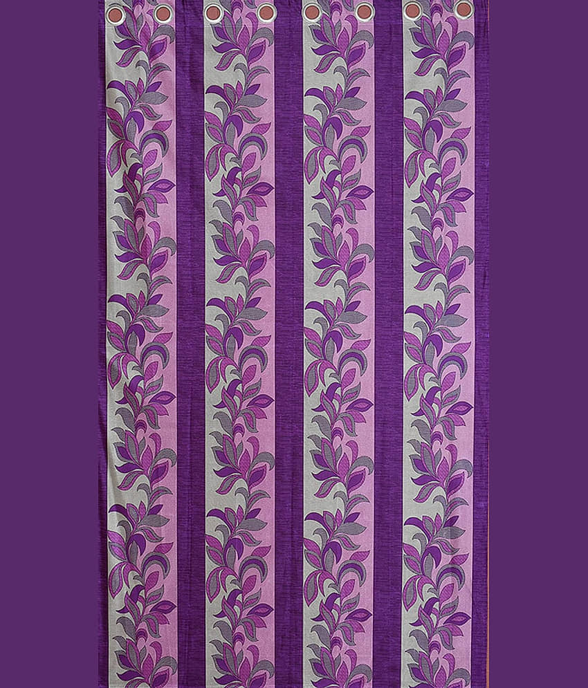 Kraftiq Homes Floral Semi-Transparent Eyelet Curtain 7 ft ( Pack of 1 ) - Purple view 2