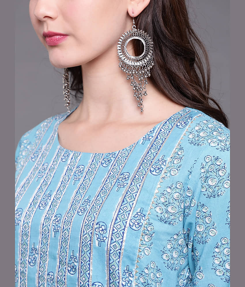 Antaran Cotton Printed Kurti With Pants Women's Stitched Salwar Suit - Blue ( Pack of 1 ) view 2