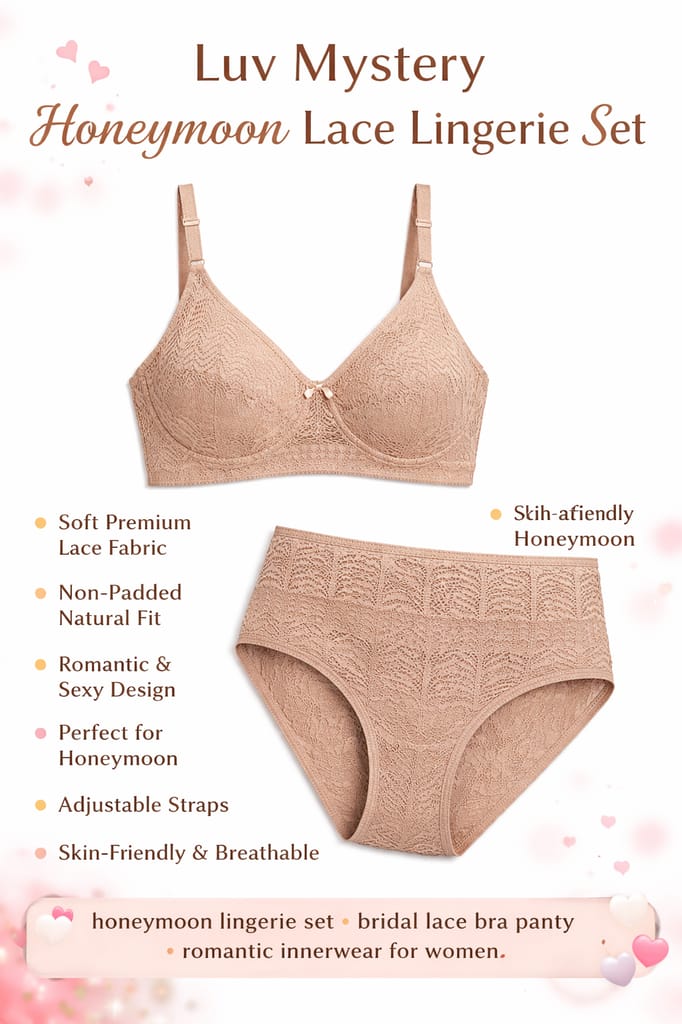 Luv Mystery Honeymoon Lace Lingerie Set for Women | Non-Padded Transparent Lace Bra Panty Set | Soft Breathable Romantic Bridal Innerwear view 2