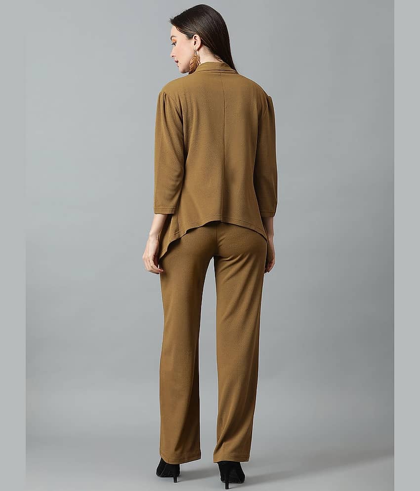 kotty Women Solid Blazer With Trousers Co-Ord Set ( Brown ) view 2