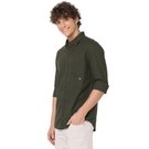 Mufti Olive Slim Fit Cotton Linen Shirt view 2