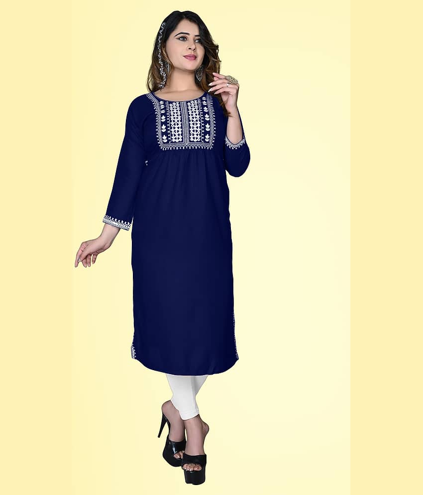 haya fashion - Navy Rayon Women's Straight Kurti ( Pack of 1 )