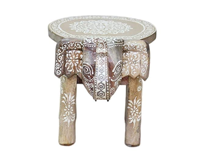 Kusum Art Wooden Hand Painted Rajasthani Elephant Stool with Natural Finish for home Decor and Living Room (8x10x8, Light Brown) view 2