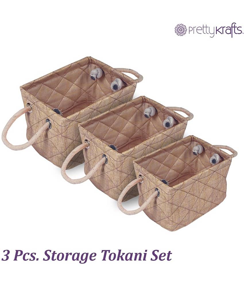 PrettyKrafts Foldable Storage Basket Bins Organizer, Pack of 3, Jute Grey view 2